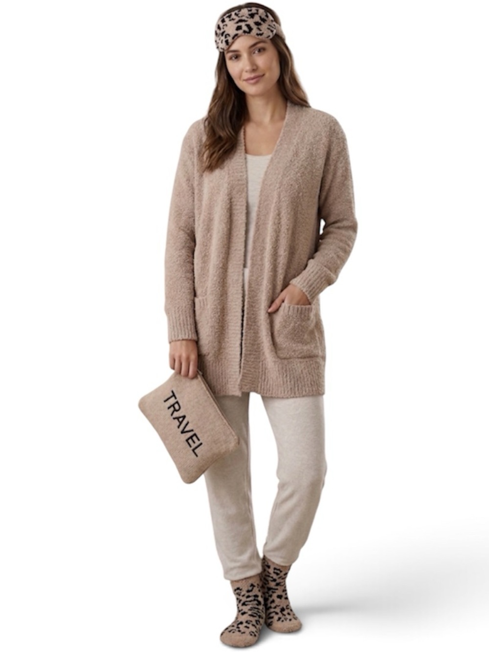 Christian Siriano Beige Open-Front Chenille Cardigan Travel Gift Set